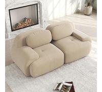 Sofá Loveseat moderno de pana, modular, 2 plazas, para sala de estar, con brazos curvos, sin montaje, fondo antideslizante, tapizado muy elástico, color beige, 2 plazas