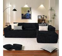 Sofa Modular 265 Cm, Sofa Comprimido Al Vacio con Cuatro Cojines Y Reposabrazos con Respaldo Acolchado, Tela De Pana, Sofá En Forma De L para Sala Y Dormitorio Black