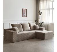 Sofa Modular 265 Cm, Sofa Comprimido Al Vacio con Cuatro Cojines Y Reposabrazos con Respaldo Acolchado, Tela De Pana, Sofá En Forma De L para Sala Y Dormitorio Gray
