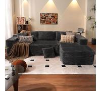 Sofa Modular 265 Cm, Sofa Comprimido Al Vacio con Cuatro Cojines Y Reposabrazos con Respaldo Acolchado, Tela De Pana, Sofá En Forma De L para Sala Y Dormitorio Dark Gray