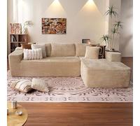 Sofa Modular 265 Cm, Sofa Comprimido Al Vacio con Cuatro Cojines Y Reposabrazos con Respaldo Acolchado, Tela De Pana, Sofá En Forma De L para Sala Y Dormitorio Beige