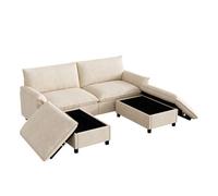 Sofá modular 4 plazas fija panorámico de tela,beige