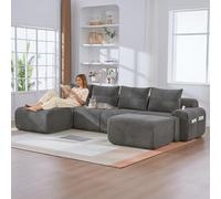 Sofá modular, cómodo sofá esquinero, tela de terciopelo y diseño ergonómico, sofá grande de 5 plazas, acolchado de espuma de memoria, construcción robusta y cómodos reposabrazos (gris oscuro)
