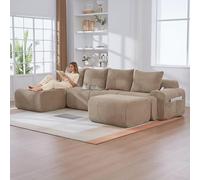 Sofá modular, cómodo sofá esquinero, tela de terciopelo y diseño ergonómico, sofá grande de 5 plazas, acolchado de espuma de memoria, construcción robusta y cómodos reposabrazos (caqui)