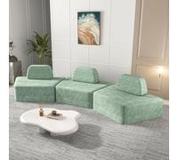 Sofá modular | convertible en sofá esquinero a juego con el entorno del hogar, sofá Boneless con base antideslizante, funda extraíble y lavable, para salón, dormitorio, oficina, color verde (3 plazas)