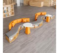 Sofá modular curvo con almacenamiento de libros para recepción y salas de lectura, 4,8 m, ideal para centros de formación y librerías