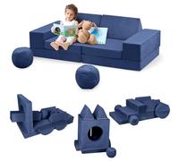Sofá Modular De 12 Piezas Para Niños: Sofá Seccional DIY Para Sala De Juegos, Dormitorio y Guardería. Espuma Suave, Plegable, Funda Extraíble, Muebles Creativos Para Niños y Niñas, Azul Marino.