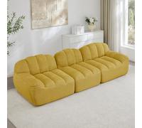 Sofá modular de 3 plazas, color amarillo, diseño sin huesos con espuma de alta densidad 32D, asiento profundo de suave forro polar granulado, flexible, adaptable para salón y apartamentos pequeños