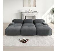 Sofá modular de 3 plazas con 3 pufs en tejido de pana, se entrega sin montar, apto para mascotas, reposabrazos ultra anchos, tapizado de alta resiliencia 32D para salón y home cinema, color gris