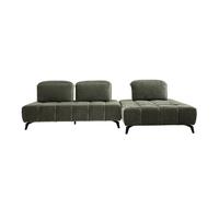 Sofá modular de 4 plazas con cabezales ajustables en tela efecto terciopelo verde caqui y metal negro OLMO
