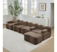 Sofá Modular de 4 Plazas de Terciopelo, Salón, Marrón, 384x167x70 cm