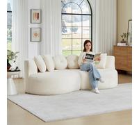 Sofá modular de chenilla de 2 piezas, diseño de anacardo blanco crema con cojines