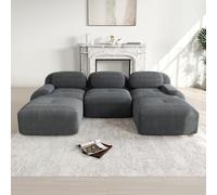 Sofá modular en forma de U fabricado en tejido de pana de primera calidad, no requiere montaje, antideslizante y apto para mascotas, reposabrazos extra anchos, acolchado de alta elasticidad 32D para