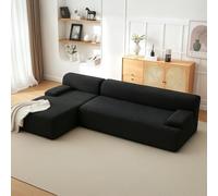 Sofá modular modular con diván, sofá de nube seccional, sofá comprimido esponjoso, sofá de pana negra, ambiente acogedor, sofás en forma de L para sala de estar, color negro