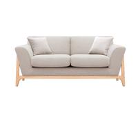 Sofá nórdico 2 plazas de tejido efecto aterciopelado texturizado beige y fresno ASAKO