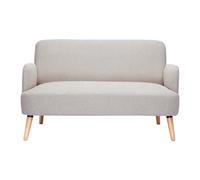 Sofá nórdico 2 plazas de tejido efecto aterciopelado texturizado beige y madera clara ISKO