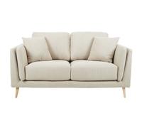 Sofá nórdico 2 plazas de tela beige natural y madera clara VOGUE