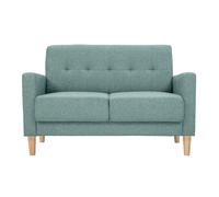 Sofá nórdico 2 plazas de tela verde grisáceo y madera clara MOON