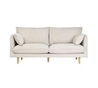 Sofá nórdico 3 plazas de tejido efecto aterciopelado texturizado beige y madera clara CLAYTON