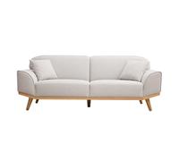Sofá nórdico 3 plazas de tejido efecto aterciopelado texturizado beige y madera clara FREEMA