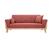 Sofá nórdico 3 plazas de tejido efecto aterciopelado texturizado terracota y madera clara FJORD