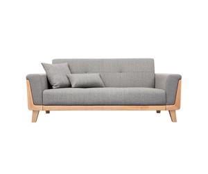 Sofá nórdico 3 plazas gris claro y madera FJORD