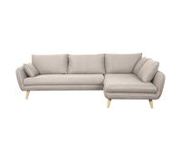 Sofá nórdico chaise longue a la derecha 5 plazas de tela beige natural y madera clara CREEP