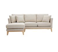 Miliboo Sofá nórdico con chaise longue a la izquierda en tela beige desenfundable con madera clara 3-4 plazas OSLO