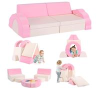 Sofá para niños,Bloques de Espuma para Construir, sofá Modular para niños en Varios Estilos, Plegable de 2 plazas, para área de Dormir y Sala de Juegos para niños (Rosa Beige)