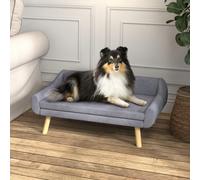 Sofá para Perros Pawhut, Cama para Gatos con Respaldo, Sofá para Mascotas con Patas de Madera y Cojín Gris