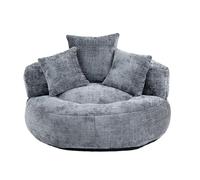 Sofá perezoso redondo con superficie de chenilla suave, diseño ergonómico y tres almohadas, cómodo puf con espuma viscoelástica de alta densidad, no requiere montaje, para sala de estar, oficina (gris