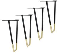 Sofá pie 4 X Patas De Muebles De Metal, Patas De Mesa Con Horquilla, Patas De Mesa Con Horquilla De Barra Doble, Con Tornillos, Protector De Piso, Negro Con Dorado (25 Cm / 9,8 Cm)(35cm/13.7in)