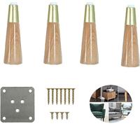Sofá pie Pies De Muebles De Madera Maciza Pies De Sofá Cubiertas De Pies De Aleación De Cobre Cónicas for Mesitas De Noche Y Taburetes Juego De 4 Piezas, Color Madera, 7,1 Pulgadas