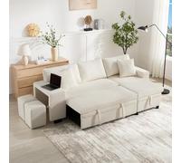 Sofá plegable con función de cama, sofá de esquina convertible en L con puerto de carga USB y almohadas, sofá convertible de 3 plazas con estantes laterales y espacio de almacenamiento