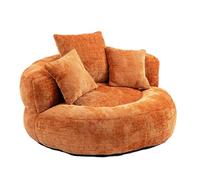 Sofá redondo suave como sofá individual, acolchado con respaldo alto y reposabrazos, juego de 3 cojines, cojín de espuma viscoelástica para el salón, zona de relax (naranja y chenilla)