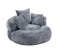 Sofá redondo suave como sofá individual, acolchado con respaldo alto y reposabrazos, juego de 3 cojines, cojín de espuma viscoelástica para el salón, zona de relax (gris+chenilla)