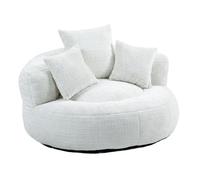 Sofá redondo suave como sofá individual, acolchado con respaldo alto y reposabrazos, juego de 3 cojines, cojín de espuma viscoelástica para el salón, zona de relax (beige+chenilla)