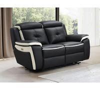 Sofá relax eléctrico de 2 plazas de piel ANGELIQUE - Negro/blanco