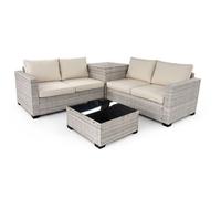 Sofa rinconera + baul + mesa en ratan pe. muebles de jardin y terraza, ratan gris
