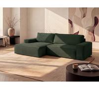 Sofá rinconera de pana verde pino AMELIA - Ángulo izquierdo