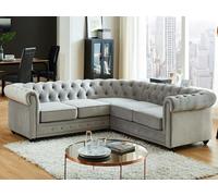 Sofá rinconera de terciopelo CHESTERFIELD - Gris plateado