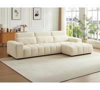 Sofá rinconera derecha en tela texturizada beige LOPONZA