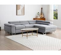 Sofá rinconera derecha en tela texturizada gris NURAZIO