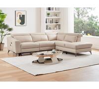 Sofá rinconera derecha relax eléctrico de cuero crema FORLO