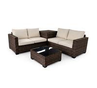Sofa rinconera + mesa + baul en ratan pe. muebles de jardin y terraza, ratan marron