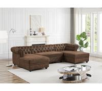 Sofá rinconera panorámico de microfibra con aspecto de cuero envejecido CHESTERFIELD