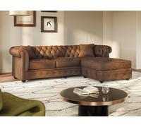 Vente-unique-Sofá rinconero Reversible Chesterfield Toledo de Microfibra Envejecida - Marrón