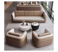 Sofá seccional con bloques de color, sofá de cuero en forma de U con cojines y mesa auxiliar para sala de estar, cómodo asiento de cabina de recepción