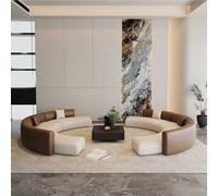 Sofá seccional curvado con silla, tapicería de cuero de primera calidad y marco de madera maciza para asientos versátiles de sala de estar