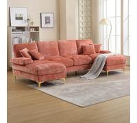 Sofá seccional moderno en forma de U de chenilla con doble tumbona, sofá de 272 cm, imitación de cuero, espuma duradera y marco de madera maciza, para salón, villa, oficina en casa